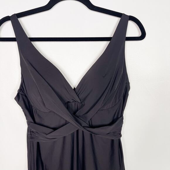 Calvin Klein Swimwear Womens 8 Black One Piece Bathing Suit Skirted VNeck Wrap - Picture 3 of 10